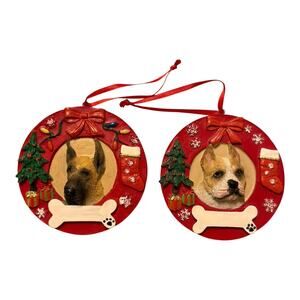 Great Dane & Pitbull Lot - Ornament - Christmas Ornament - Wreath Shape - Unused